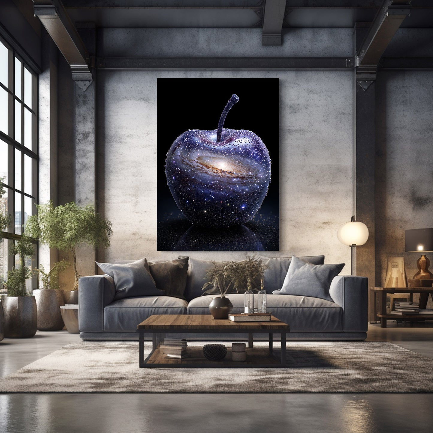 Galaxy Cosmos Apple Canvas Art – styled in a furnished interior