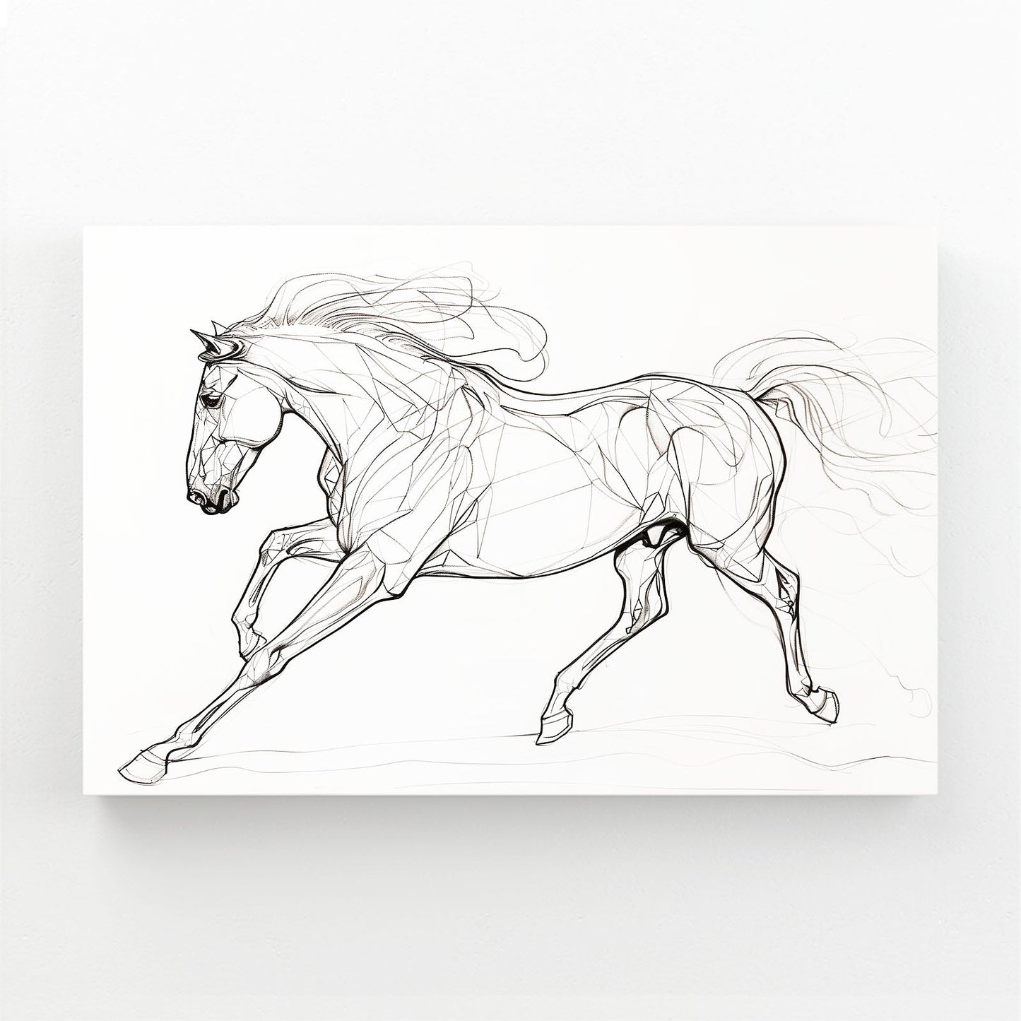 Galloping Line Art Horse Prints – angled canvas view on white background