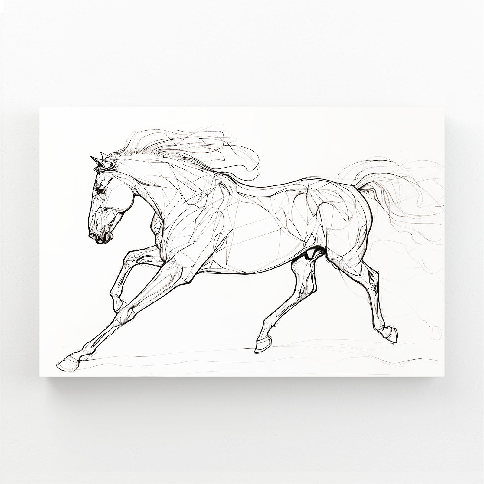 Galloping Line Art Horse Prints – angled canvas view on white background