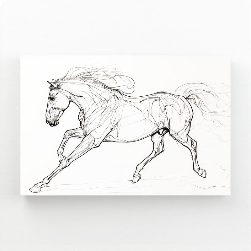 Galloping Line Art Horse Prints – angled canvas view on white background
