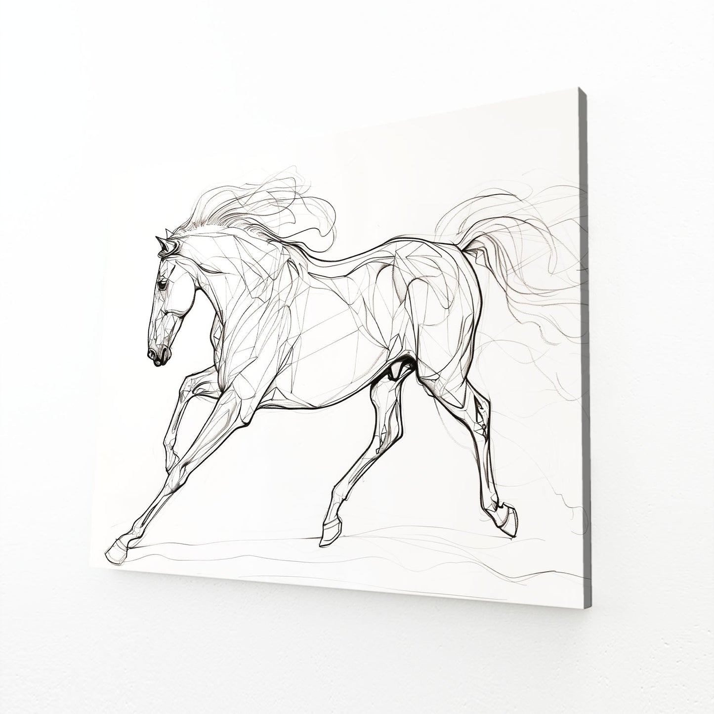 Galloping Line Art Horse Prints – angled canvas view on white background