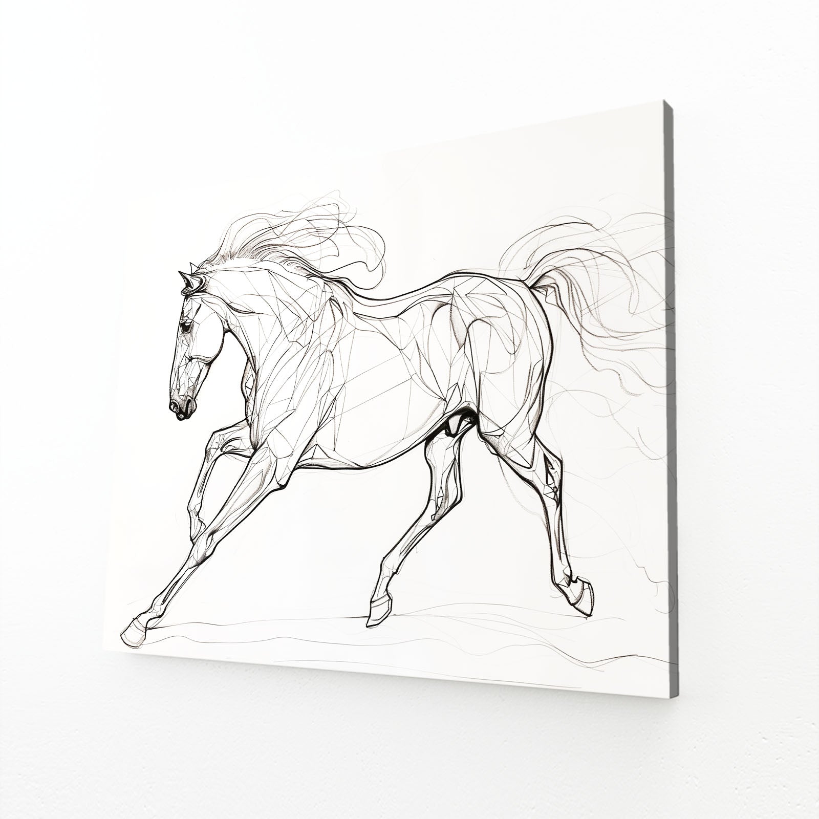 Galloping Line Art Horse Prints – angled canvas view on white background
