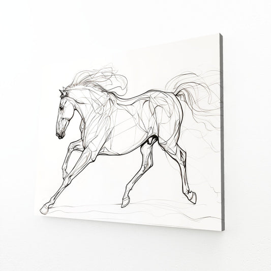 Galloping Line Art Horse Prints – angled canvas view on white background