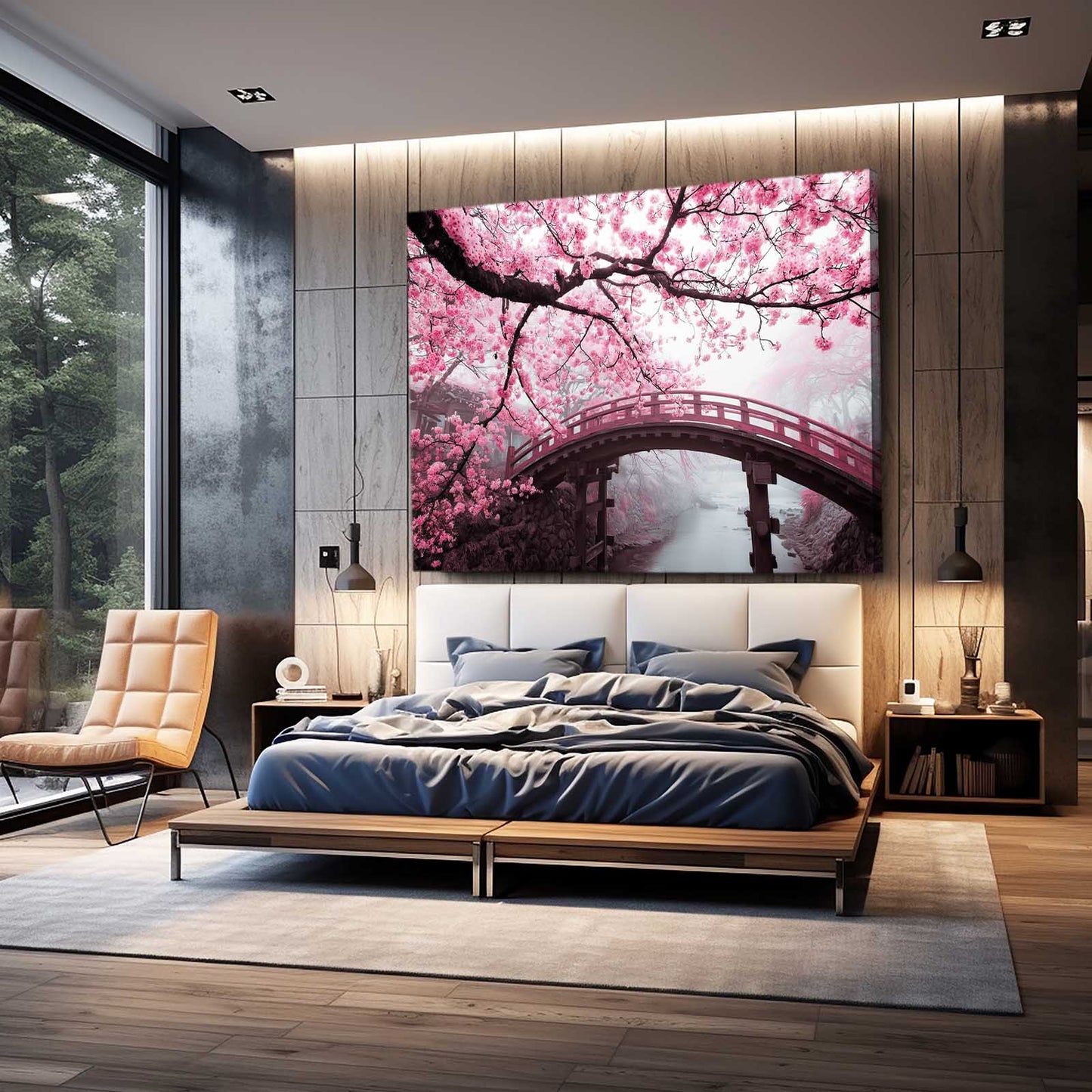 Garden Bridge Cherry Blossom Prints – styled in a furnished interior