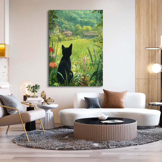 Garden Retreat Cat Wall Art — digital canvas print in green tones, view 3