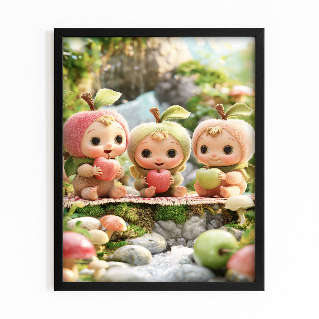 Garden Sprites Apple Canvas Art – with Premium Black frame on white background