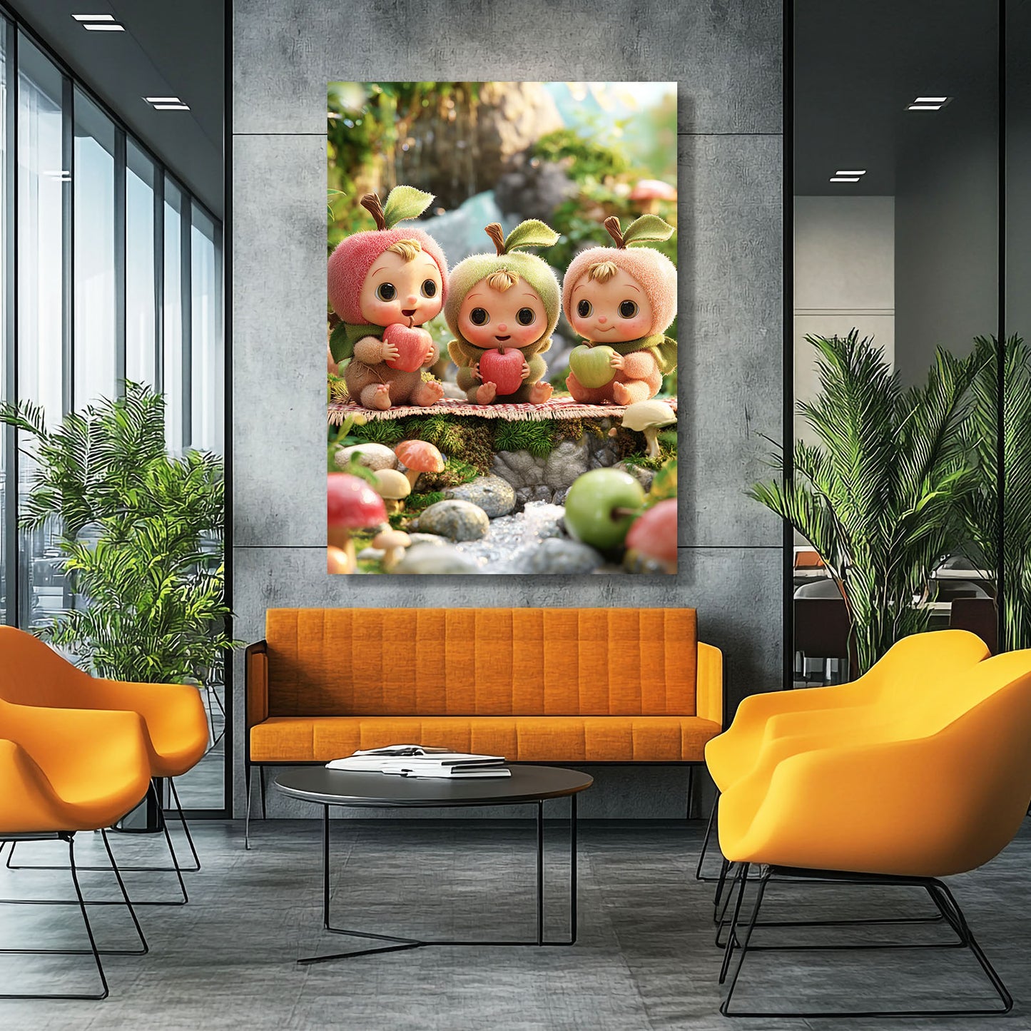 Garden Sprites Apple Canvas Art – styled in a furnished interior