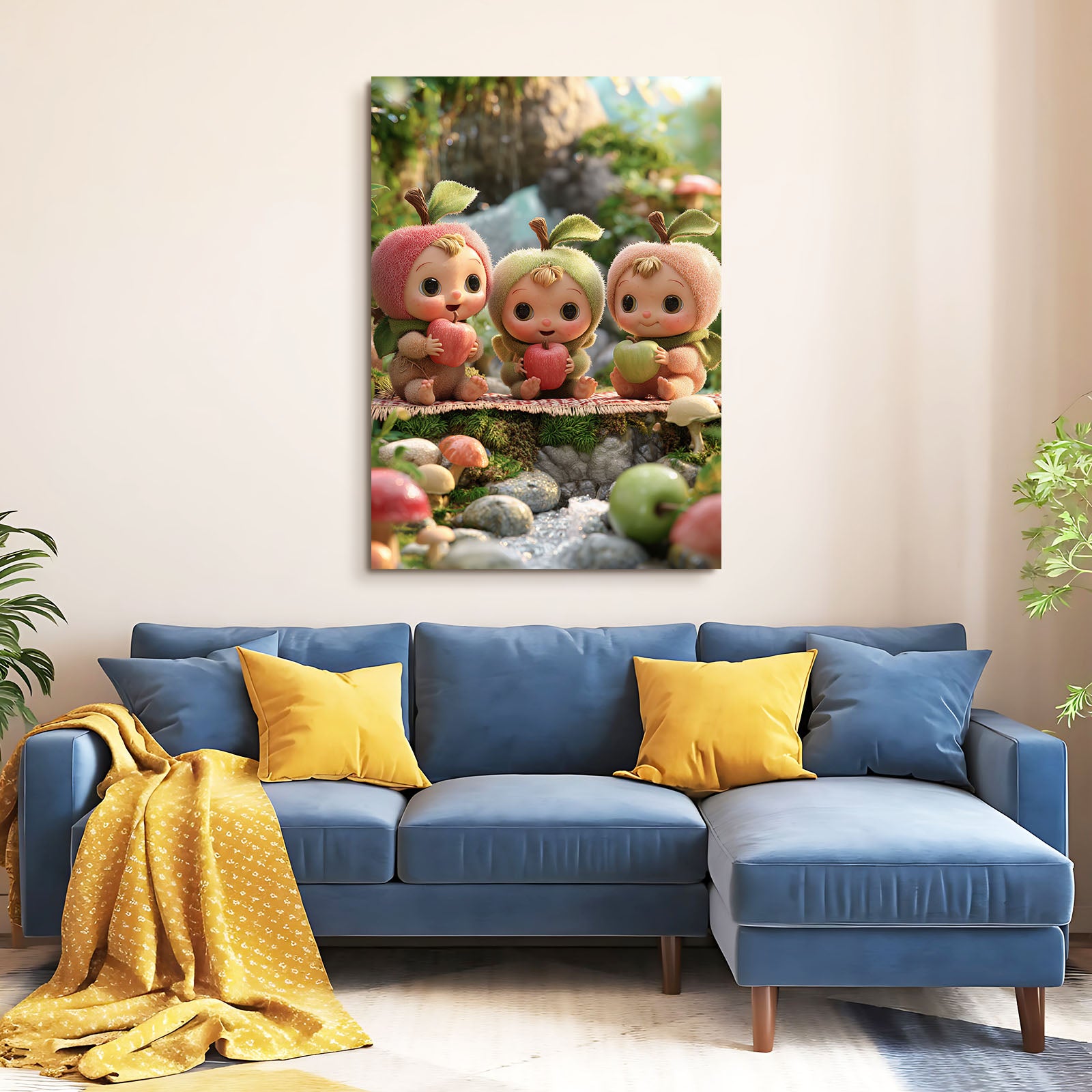 Garden Sprites Apple Canvas Art – styled in a furnished interior