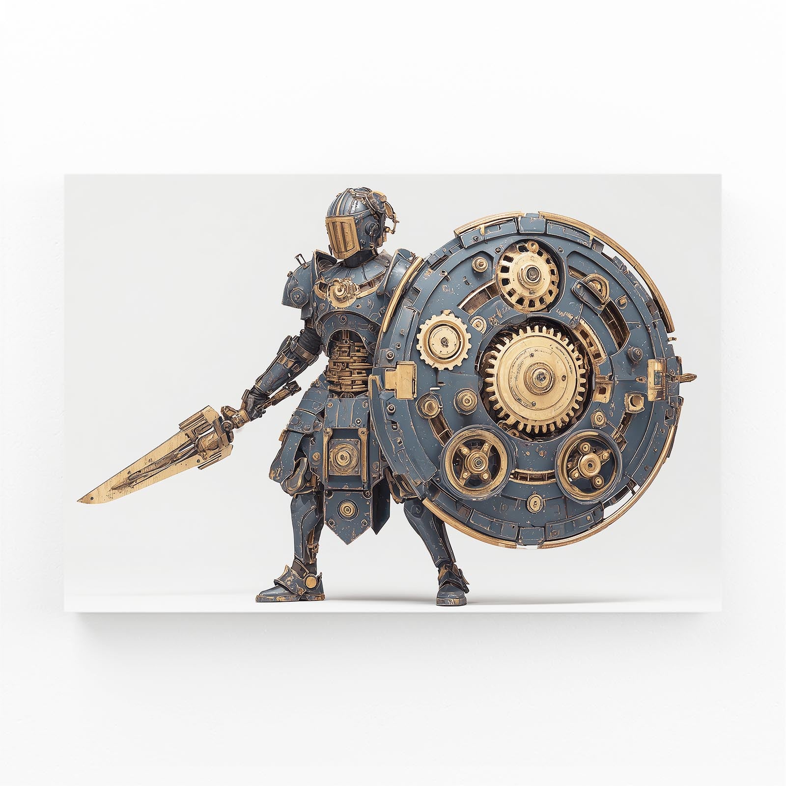 Gear Shield Gladiator Steampunk Canvas – angled canvas view on white background