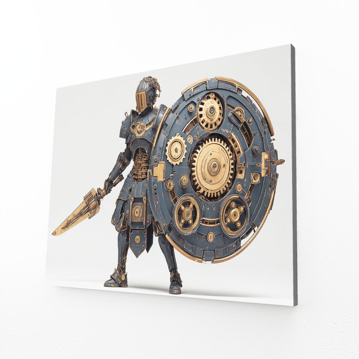 Gear Shield Gladiator Steampunk Canvas — contemporary canvas print, angled canvas view on white background