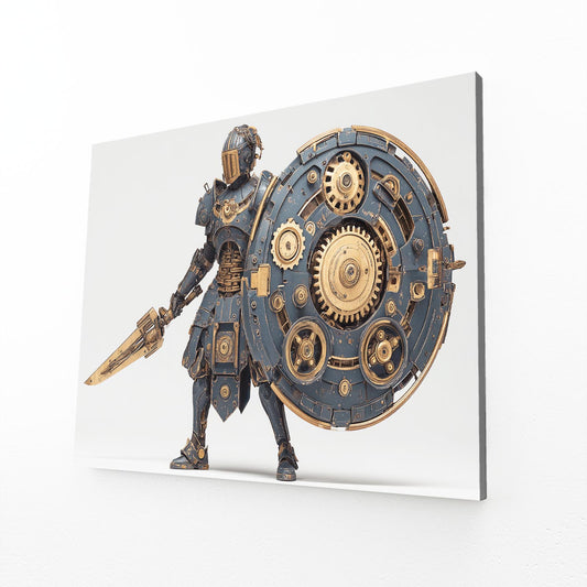 Gear Shield Gladiator Steampunk Canvas – canvas print on white background