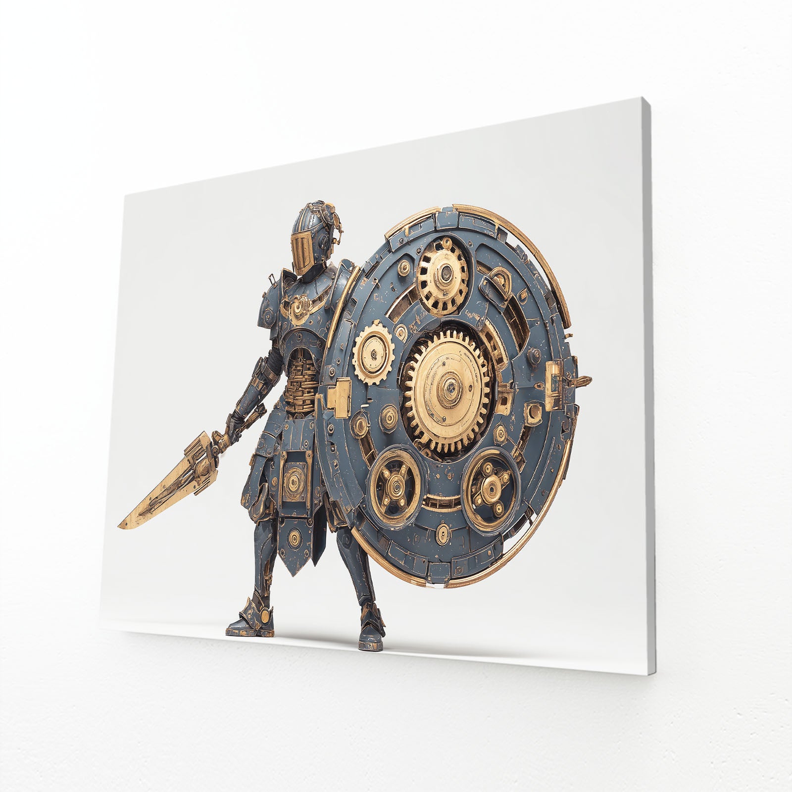 Gear Shield Knight Steampunk Art – canvas print on white background