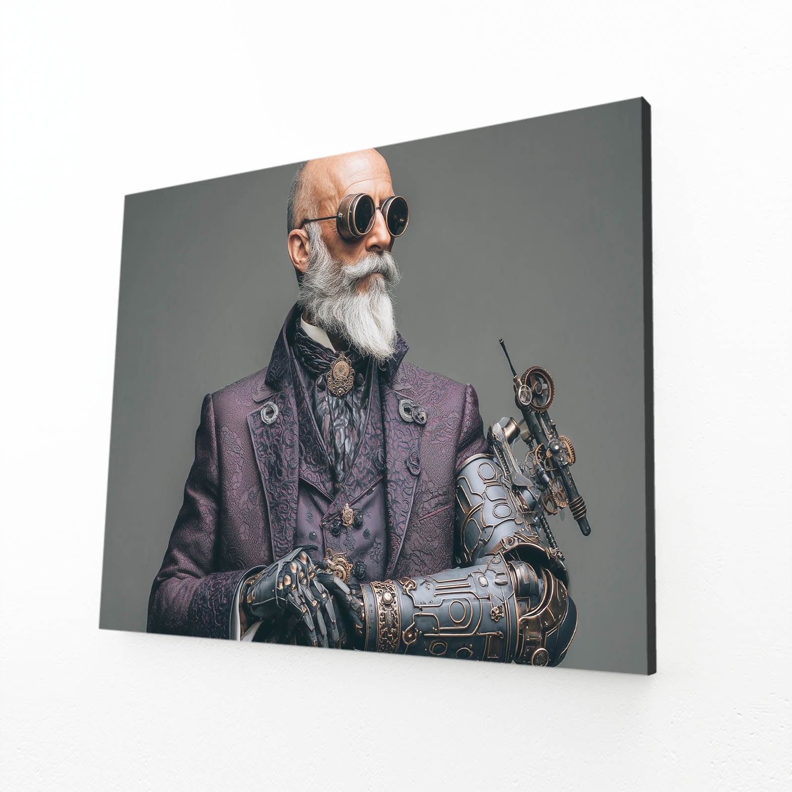 Gentleman Inventor Portrait Steampunk Canvas – angled canvas view on white background