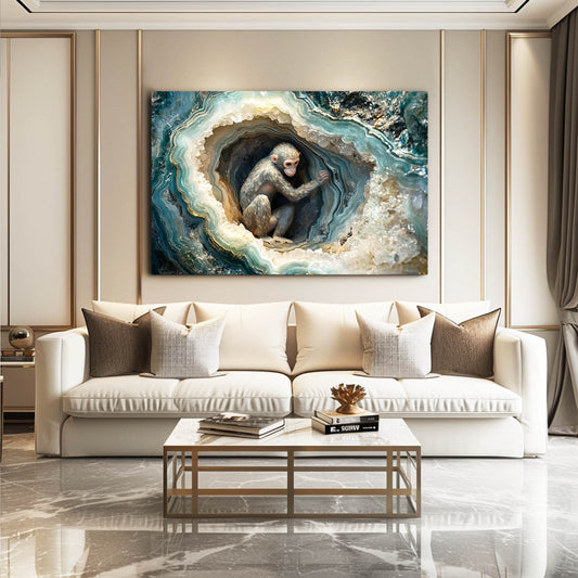 Geode Crystal Cave Monkey Wall Art – styled in a furnished interior