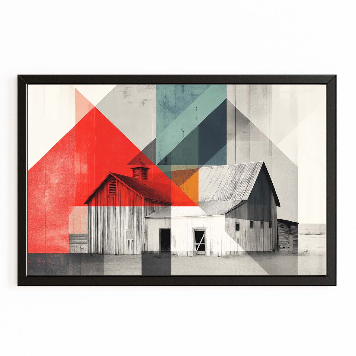 Geometric Abstract Barn Farmhouse Wall Art – with Premium Black frame on white background
