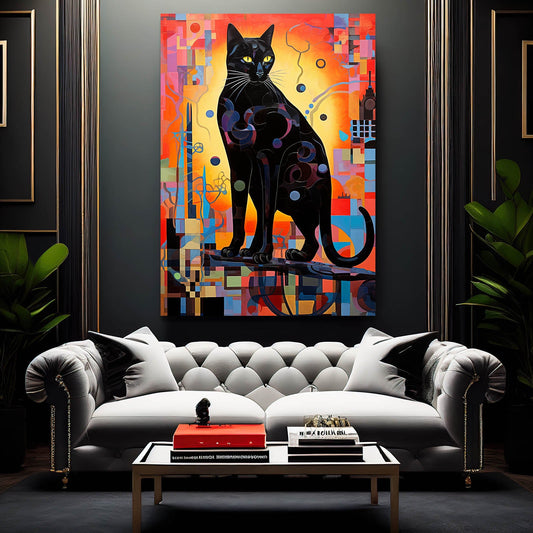 Geometric Abstract Cat Wall Art — abstract canvas print in orange tones, view 3