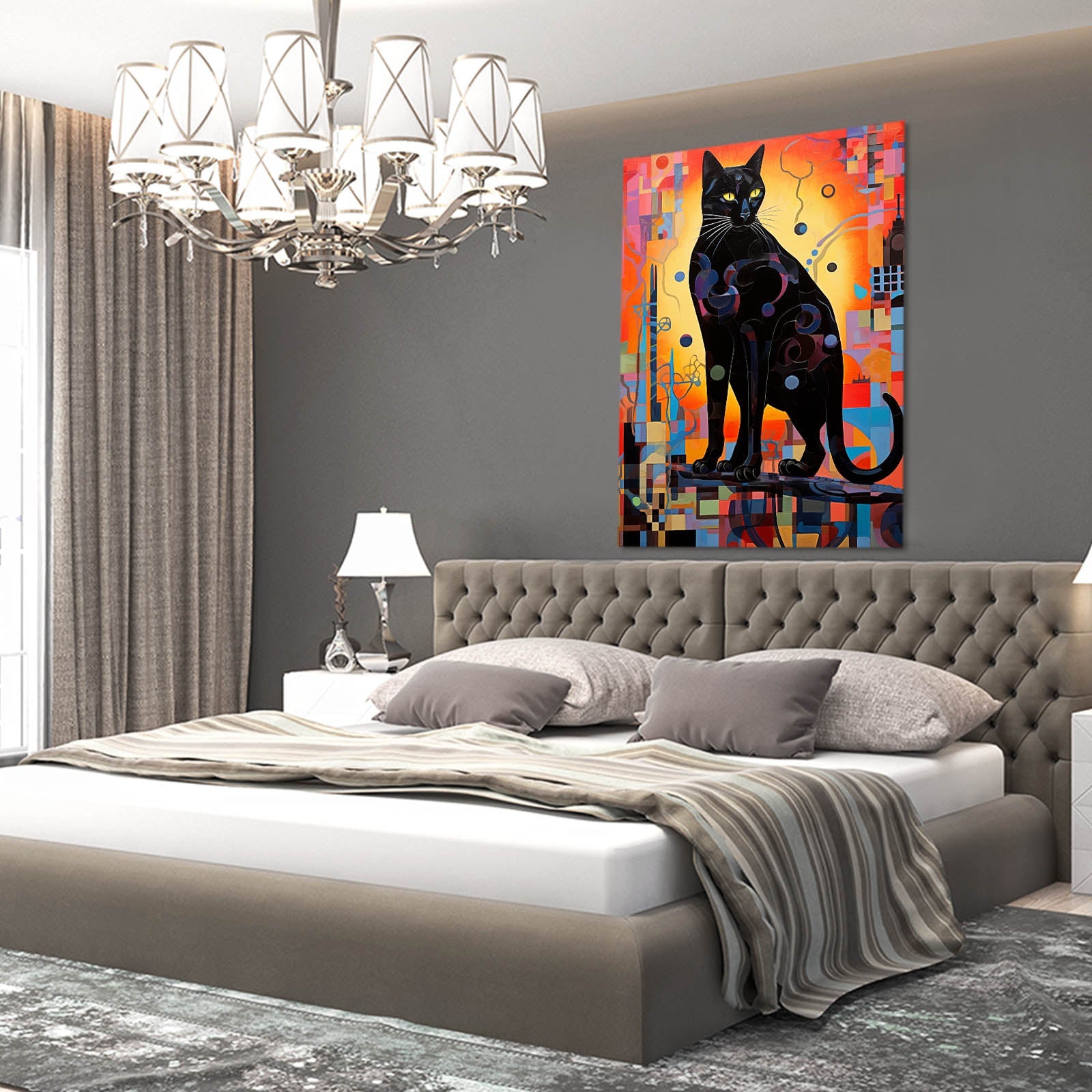 Geometric Abstract Cat Wall Art