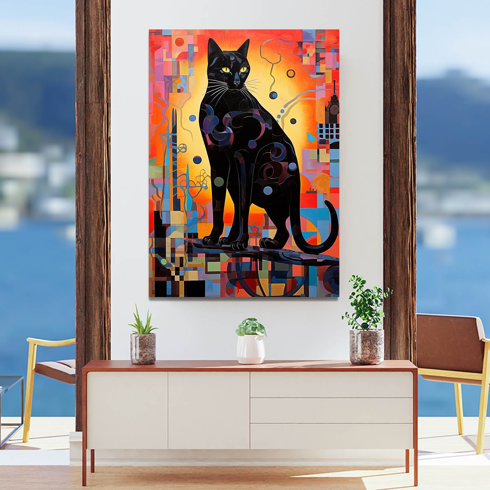 Geometric Abstract Cat Wall Art