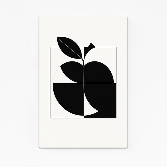 Geometric Black Half Apple Art – angled canvas view on white background