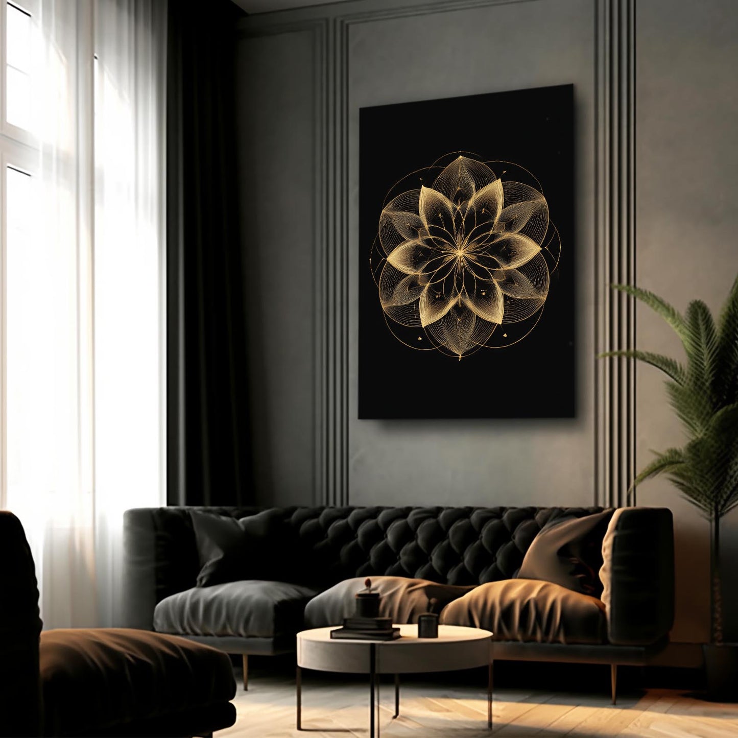 Geometric Bloom Gold Prints – styled in a furnished interior