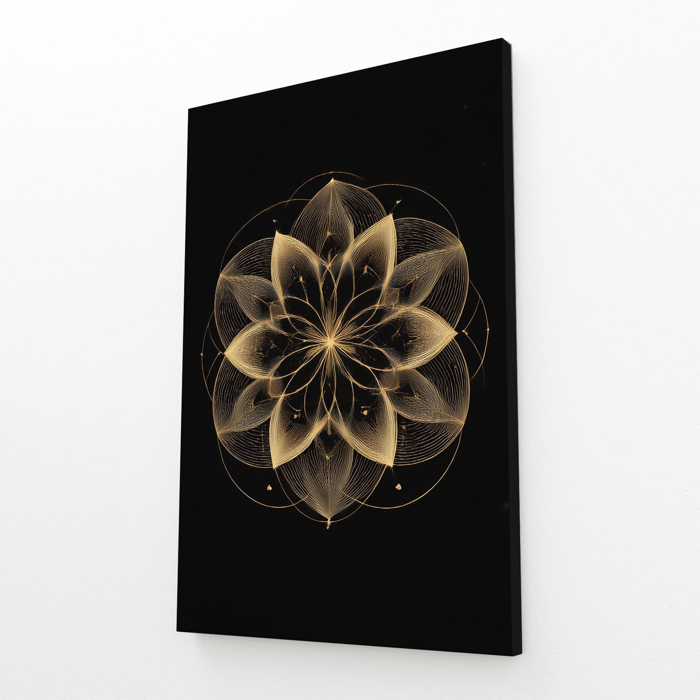 Geometric Bloom Gold Prints – angled canvas view on white background