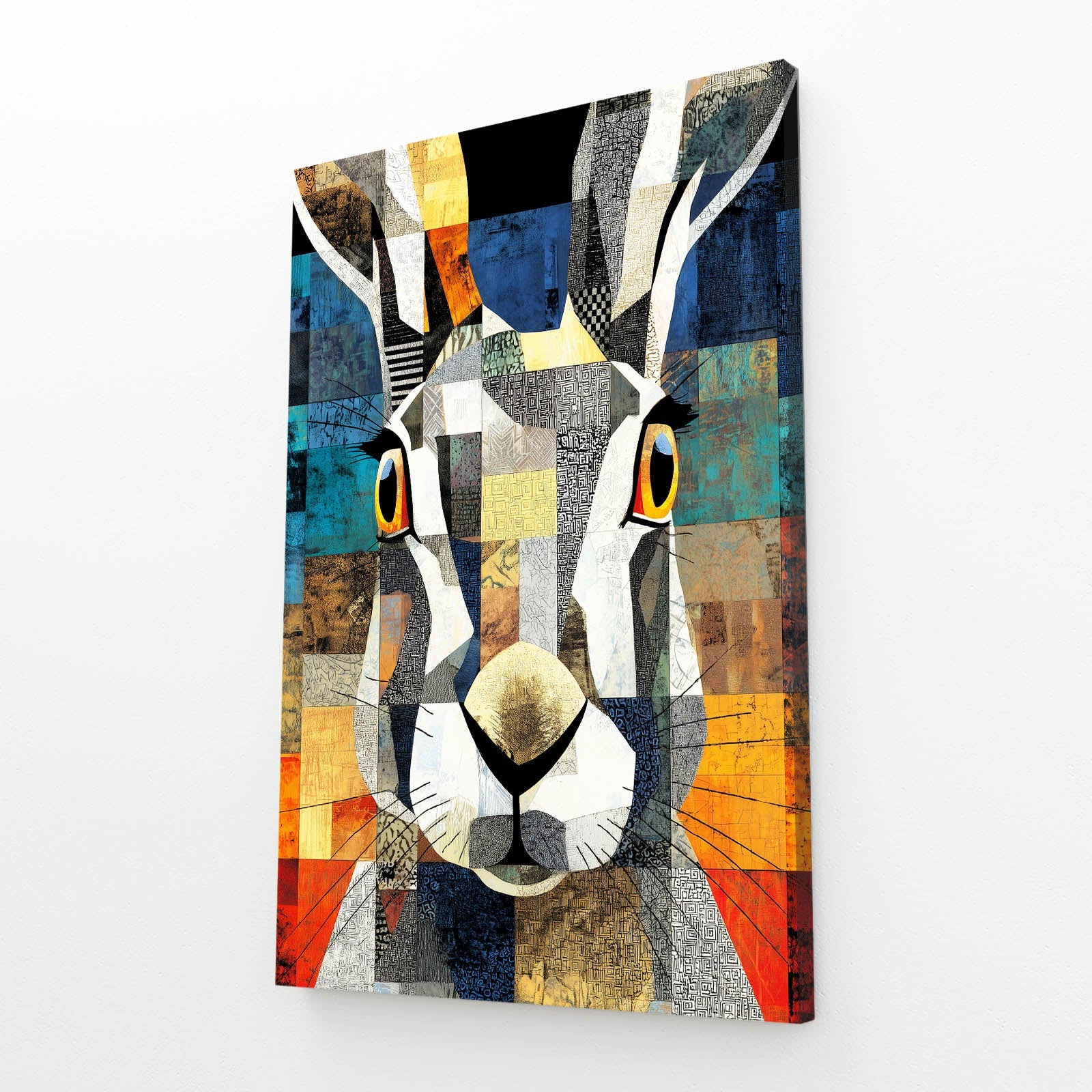 Geometric Bunny Art – angled canvas view on white background