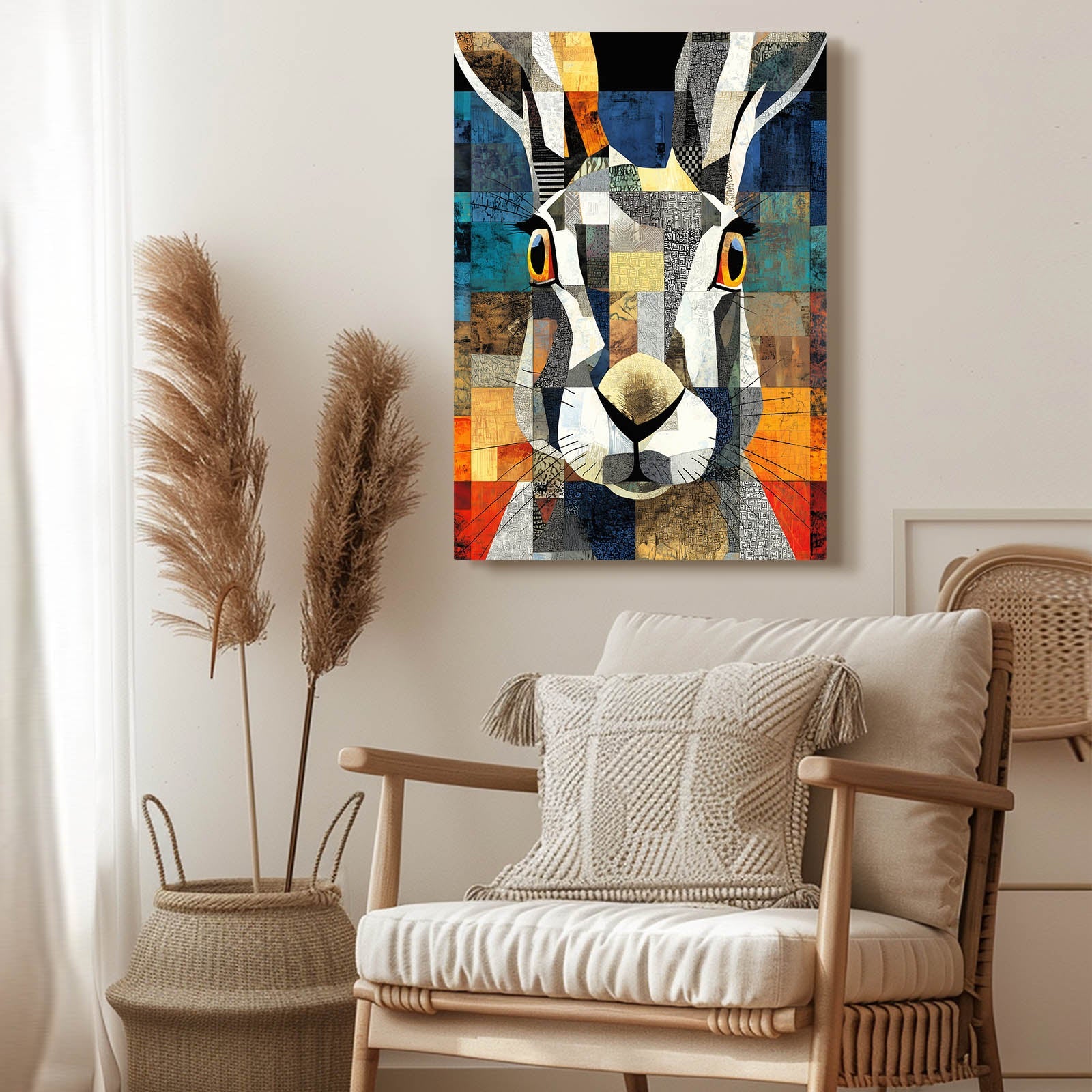 Geometric Bunny Art – angled canvas view on white background