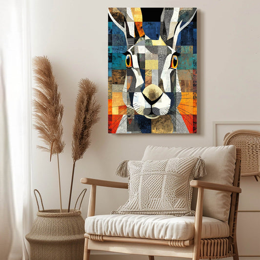 Geometric Bunny Art – angled canvas view on white background