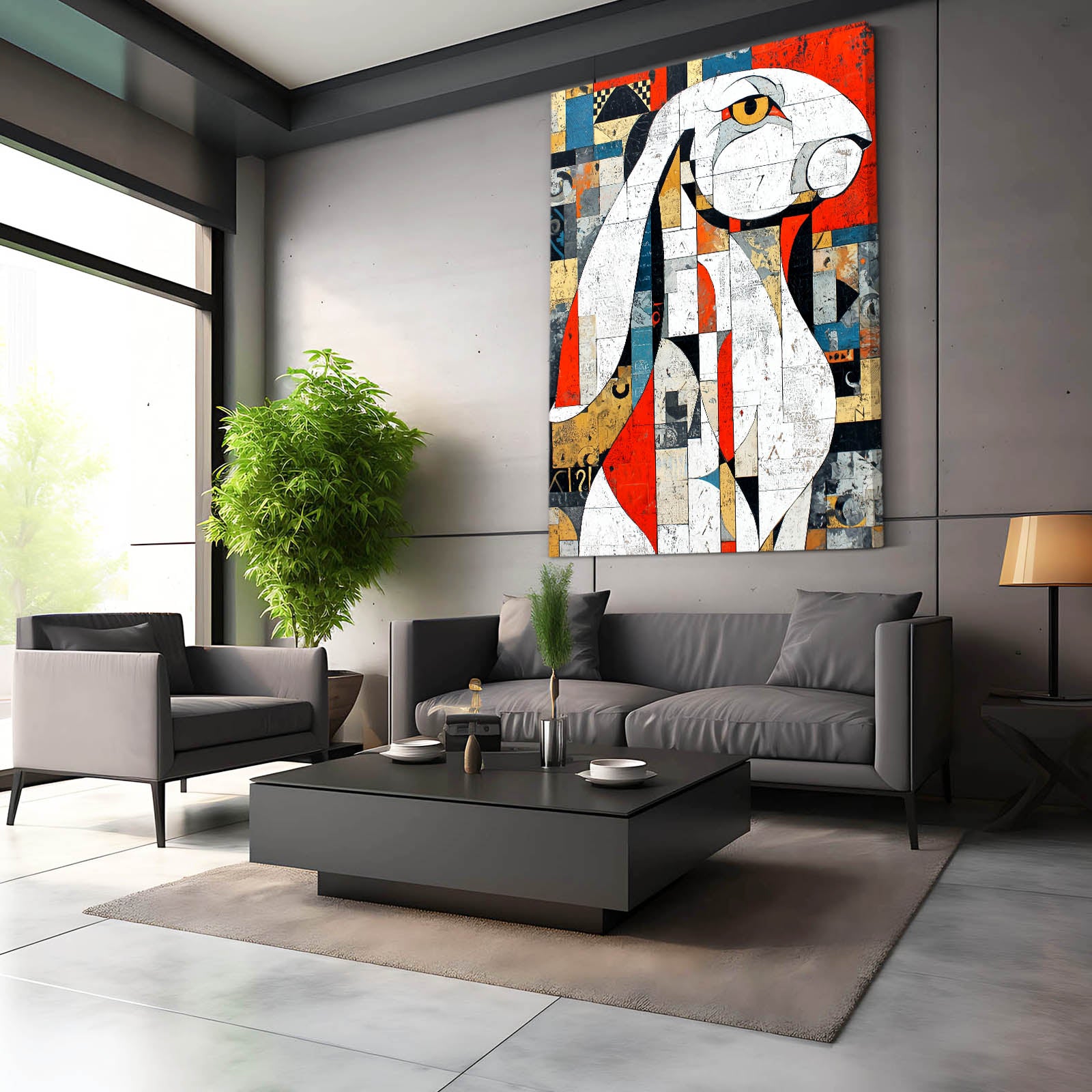 Geometric Bunny Prints – angled canvas view on white background
