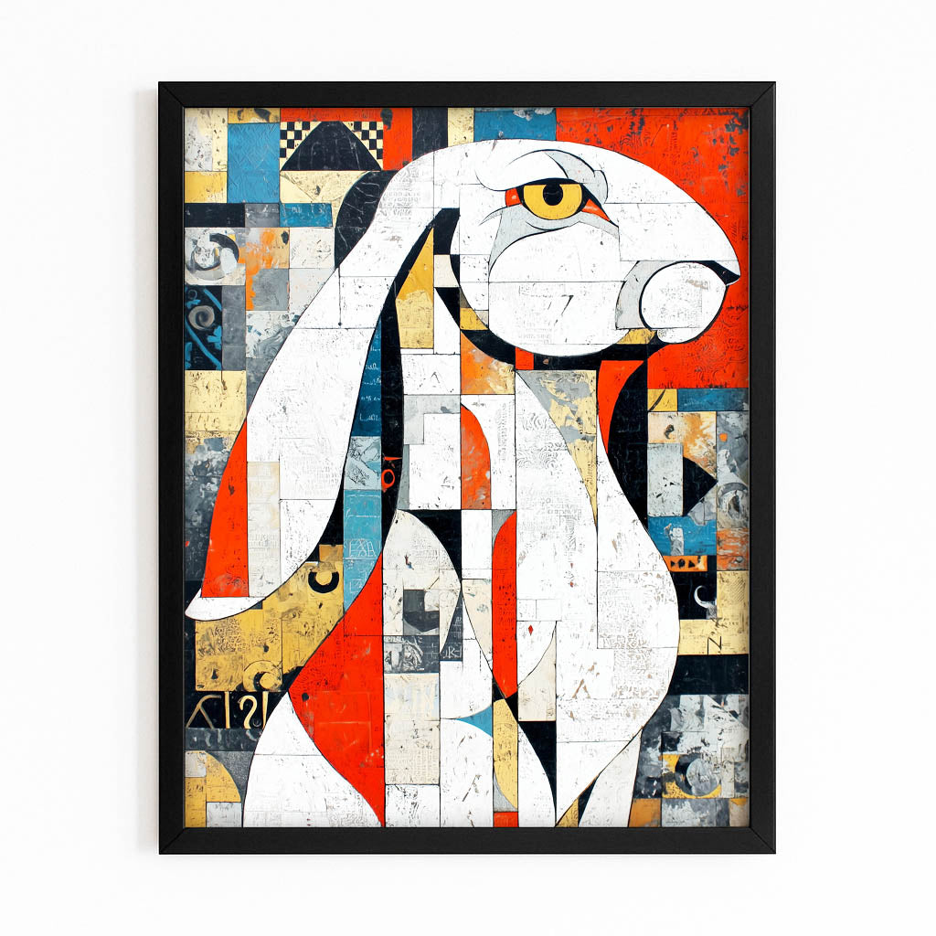 Geometric Bunny Prints – with Premium Black frame on white background