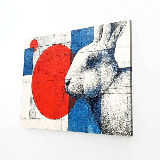 Geometric Bunny Wall Art – angled canvas view on white background