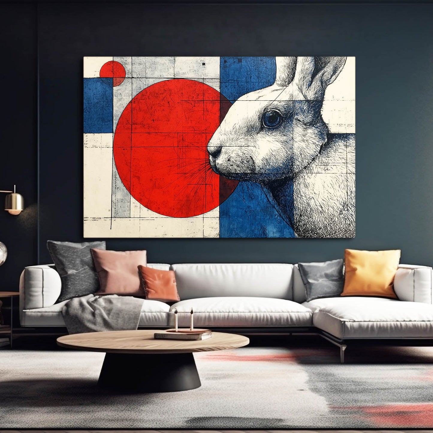 Geometric Bunny Wall Art – angled canvas view on white background