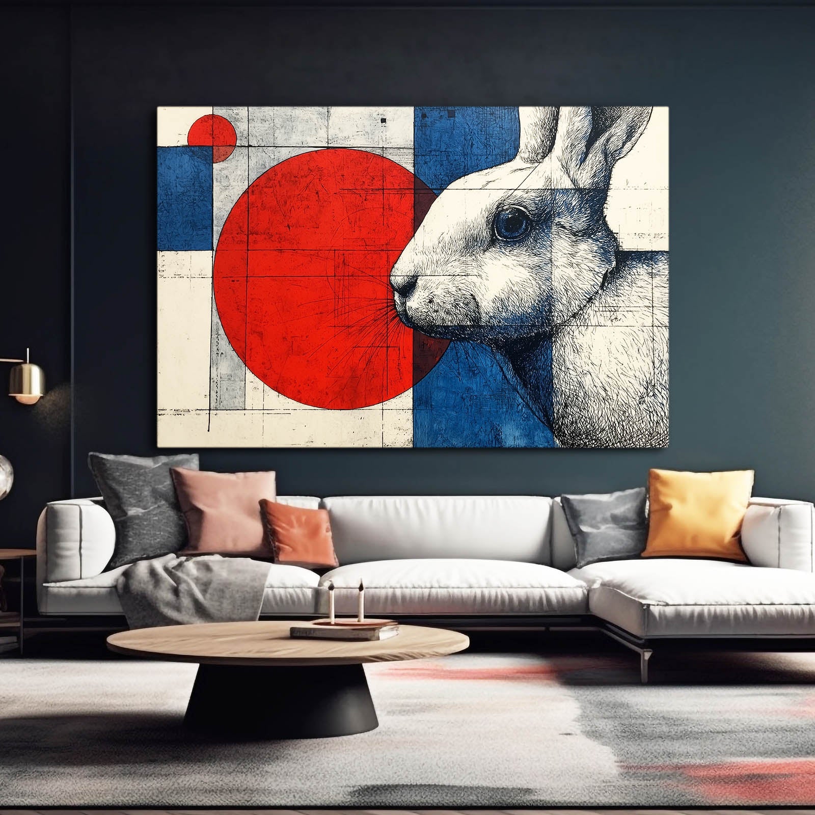 Geometric Bunny Wall Art – angled canvas view on white background