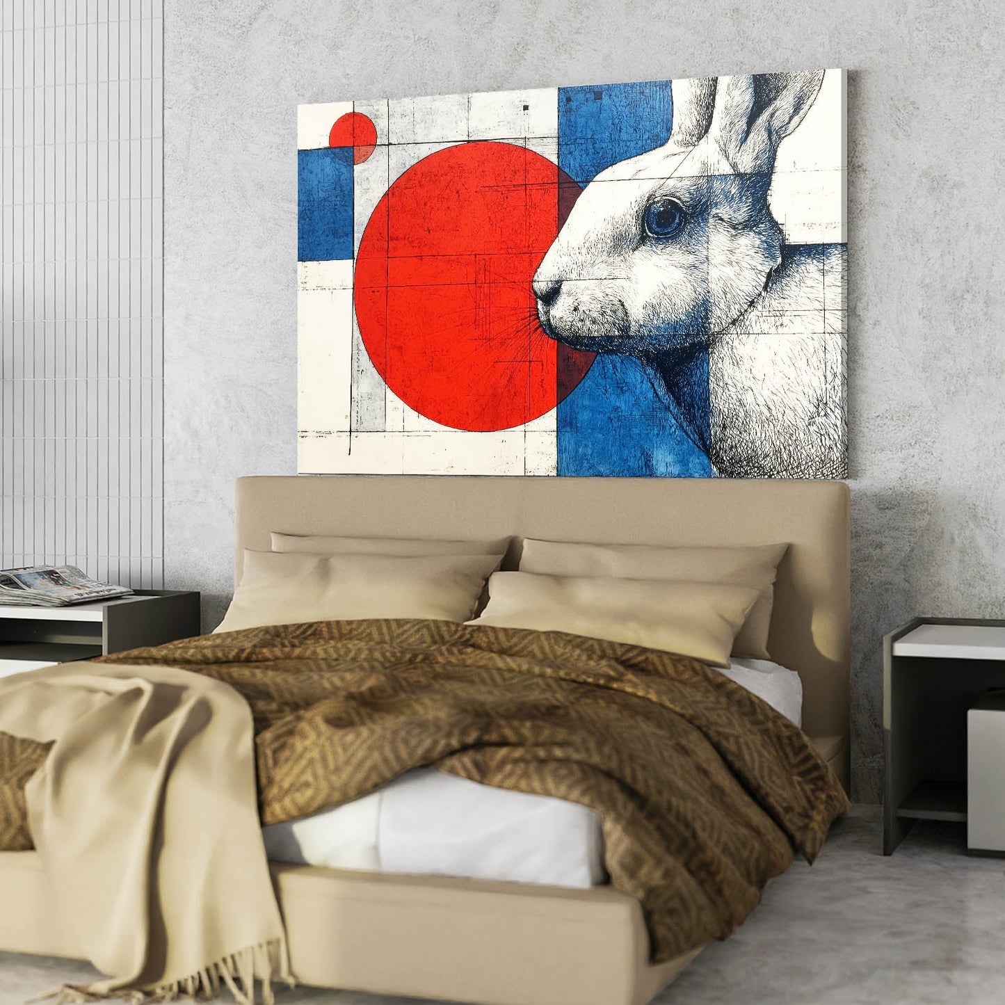 Geometric Bunny Wall Art – angled canvas view on white background