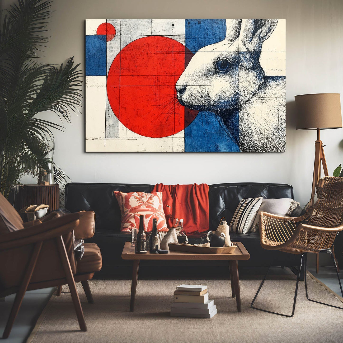 Geometric Bunny Wall Art – angled canvas view on white background