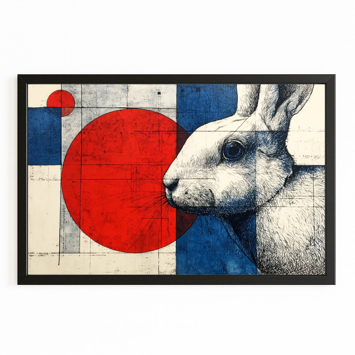 Geometric Bunny Wall Art – with Premium Black frame on white background