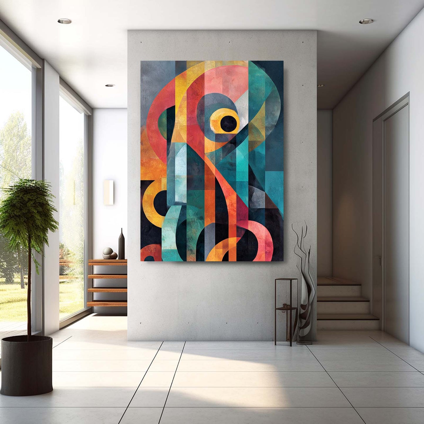 Geometric Color Blocks Octopus Prints – styled in a furnished interior