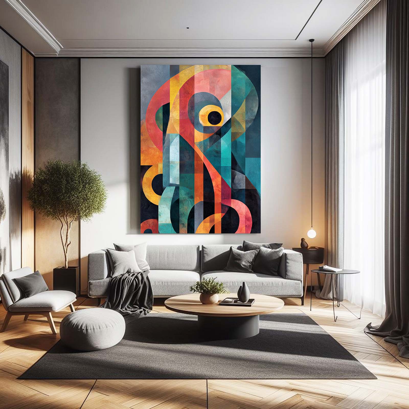 Geometric Color Blocks Octopus Prints – styled in a furnished interior