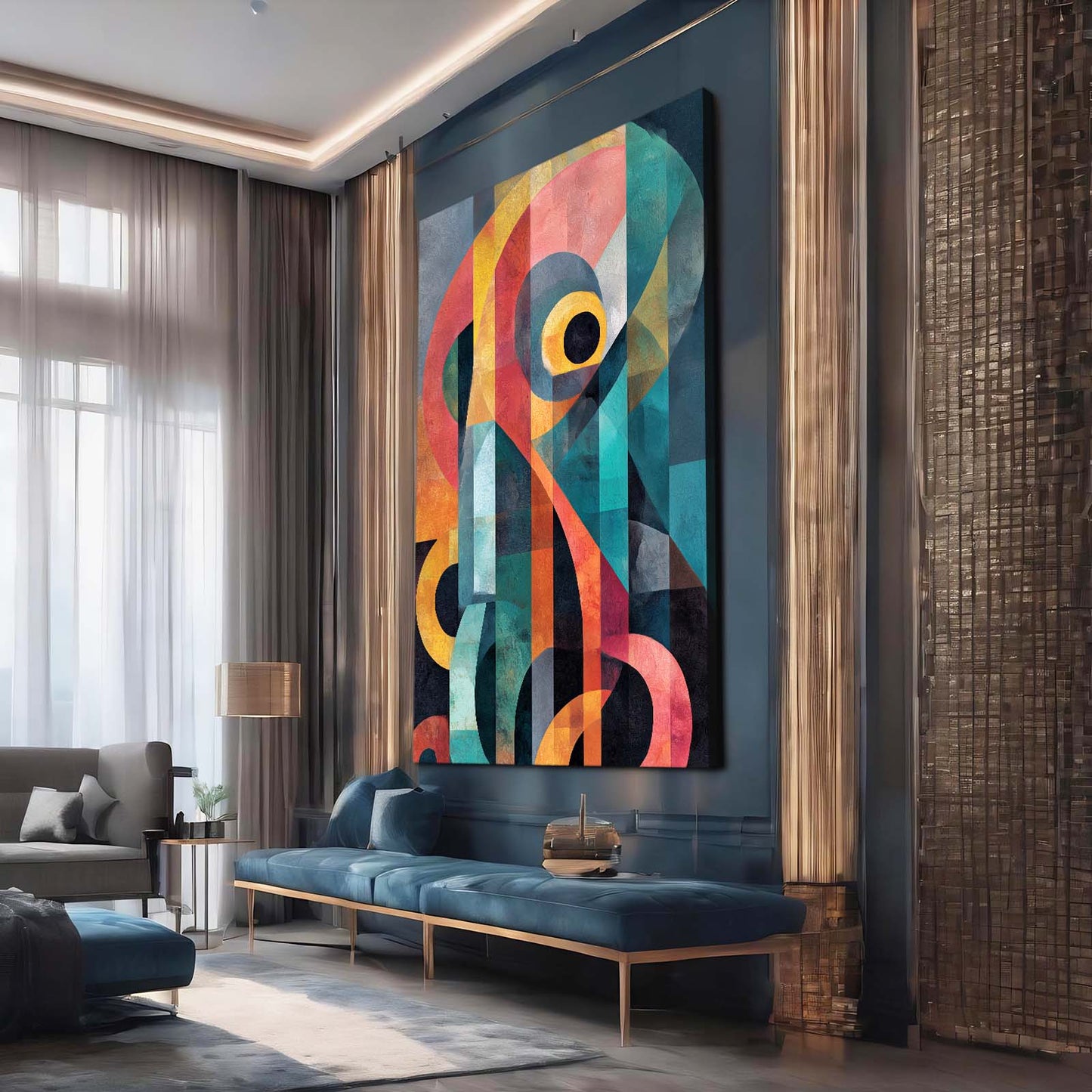 Geometric Color Blocks Octopus Prints – styled in a furnished interior