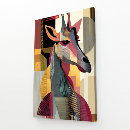 Abstract art of a giraffe with geometric patterns on a white background