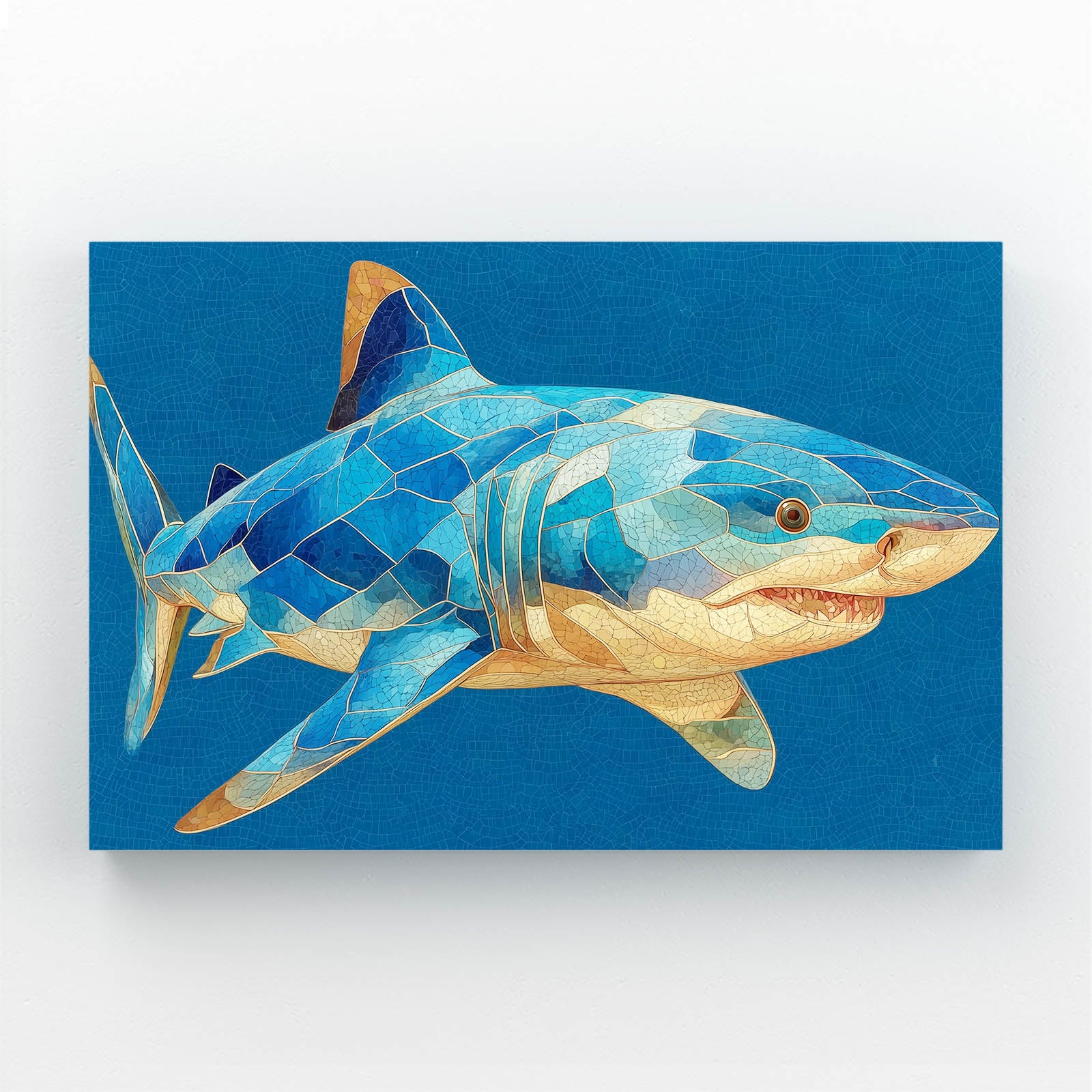 Geometric Mosaic Shark Wall Art – canvas print on white background