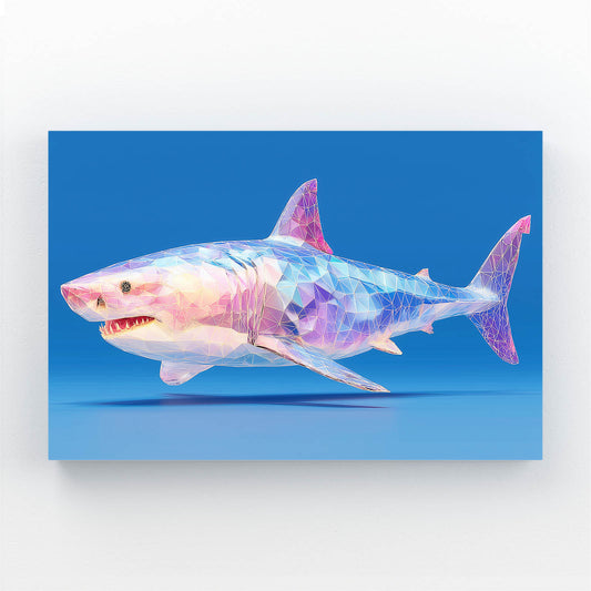 Geometric Pastel Shark Wall Art – canvas print on white background