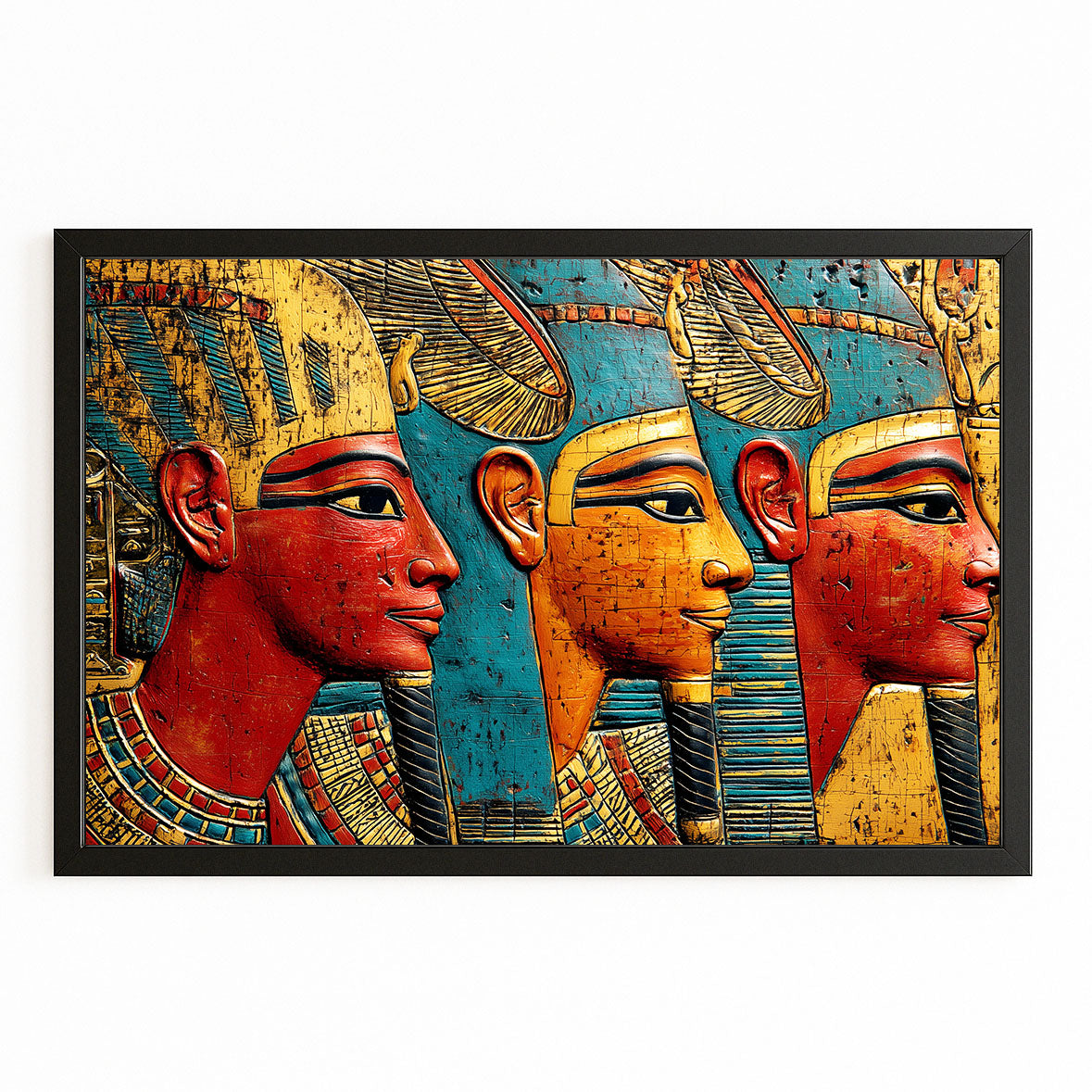 Geometric Pharaoh Group Egyptian Wall Decor – with Premium Black frame on white background