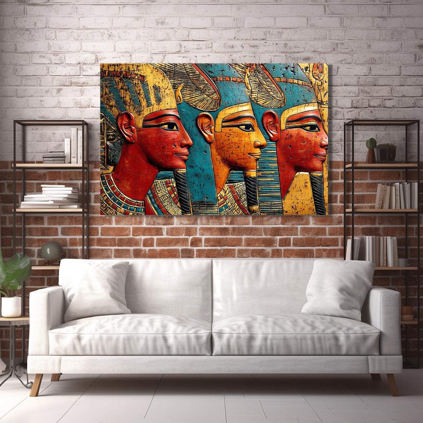 Geometric Pharaoh Group Egyptian Wall Decor – styled in a furnished interior