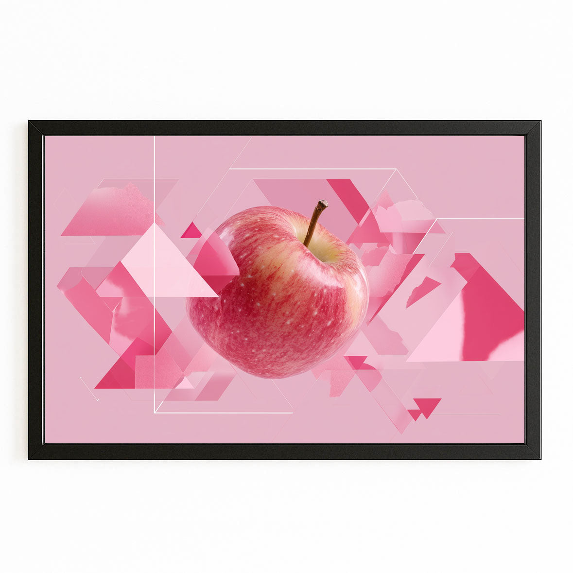 Geometric Pink Apple Fruit Wall Art – with Premium Black frame on white background