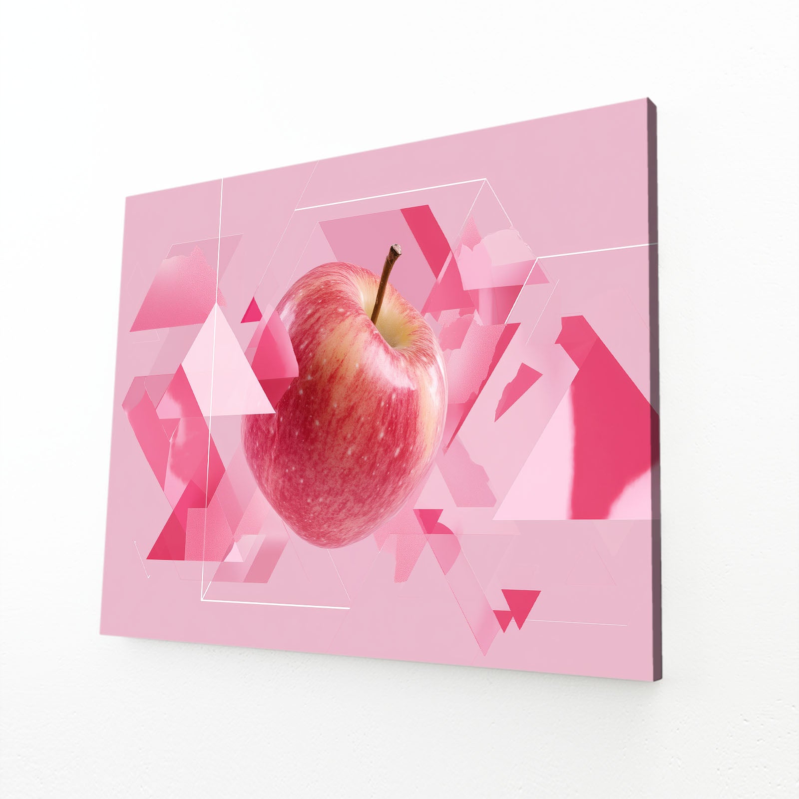 Geometric Pink Apple Fruit Wall Art – angled canvas view on white background