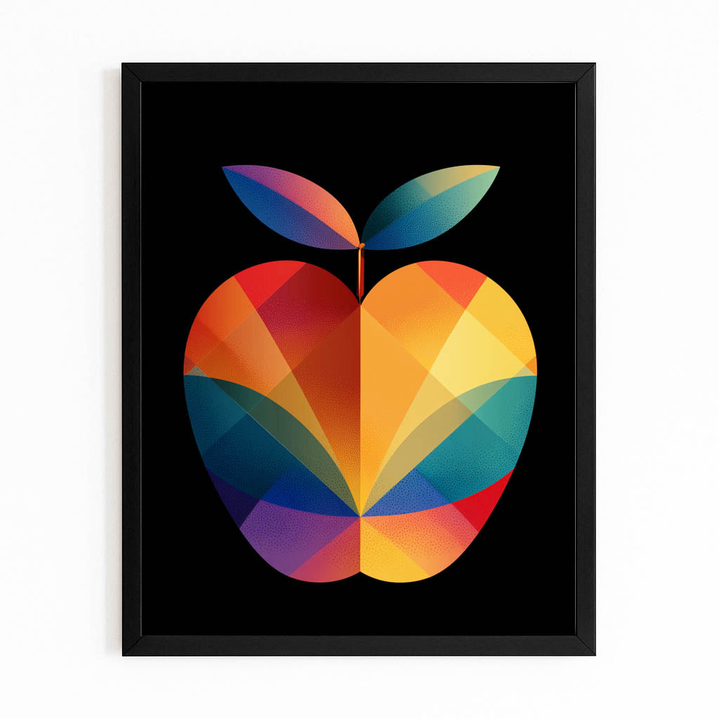 Geometric Rainbow Apple Wall Art – with Premium Black frame on white background