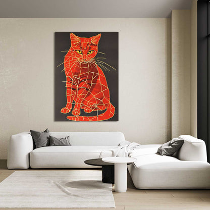 Geometric Red Cat Art