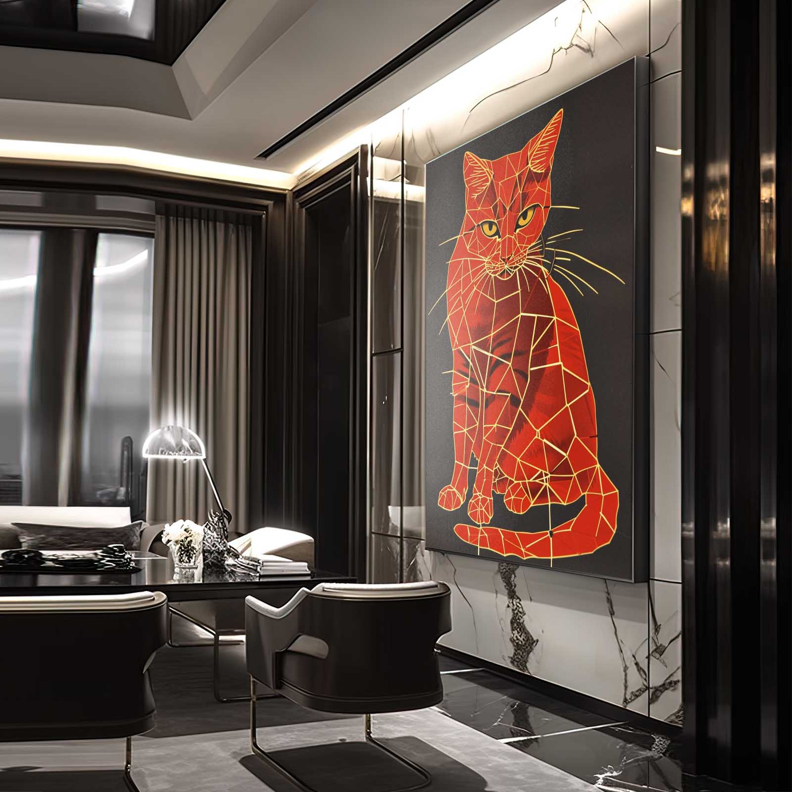 Geometric Red Cat Art