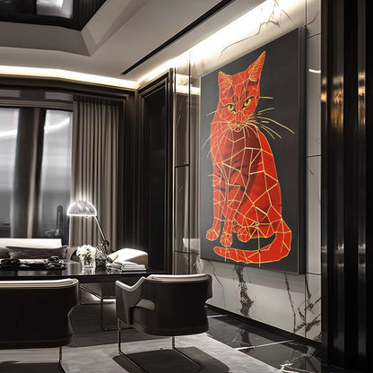 Geometric Red Cat Art